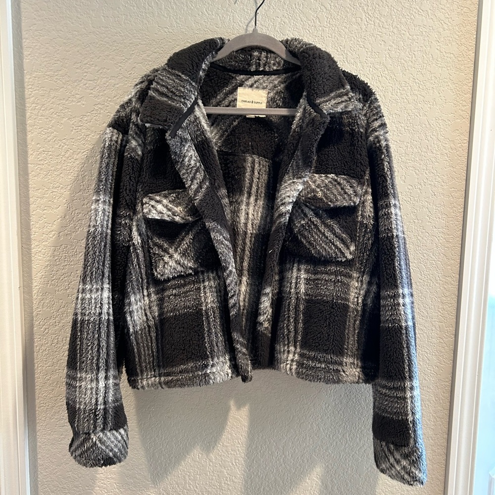 Thread & Supply Teddy Jacket Black and Gray Cozy Style